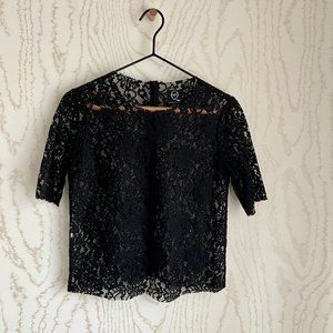 Alexander McQueen Black Floral Lace Short 3/4 Sleeve Top Size EU/IT 38, US 8